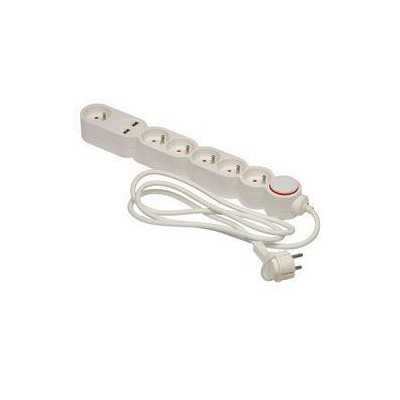BLOC MULTIPRISES HOME INTER + FICHE EXTRAPLATE 6x16A BLANC 3G1 1,50M