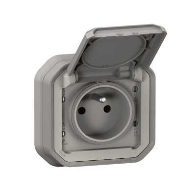 PLEXO GRIS PC 2P+T 16A 250V IP55 ENCASTRE COMPLET