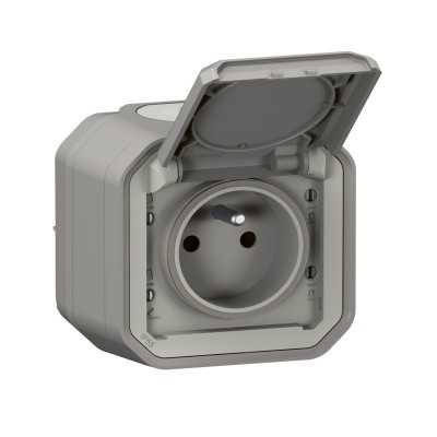 PLEXO GRIS PC 2P+T 16A 250V IP55 IK08 - COMPLET SAILLIE