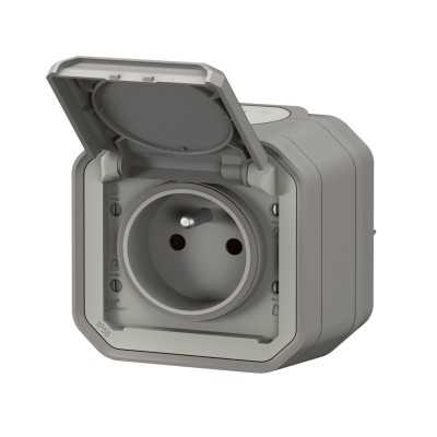 PLEXO GRIS PC 2P+T 16A 250V IP55 IK08 - COMPLET SAILLIE