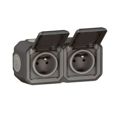 PLEXO ANTHRACITE PC 2P+T DOUBLE 16A 250V IP55 IK08 - COMPLET SAILLIE
