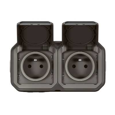 PLEXO ANTHRACITE PC 2P+T DOUBLE 16A 250V IP55 IK08 - COMPLET SAILLIE
