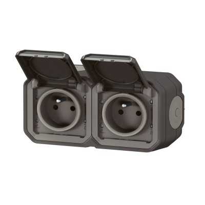 PLEXO ANTHRACITE PC 2P+T DOUBLE 16A 250V IP55 IK08 - COMPLET SAILLIE