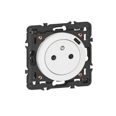 CELIANE BLANC PC 2P+T 16A + USB type C BORNES AUTO Méca+Enjo+Support